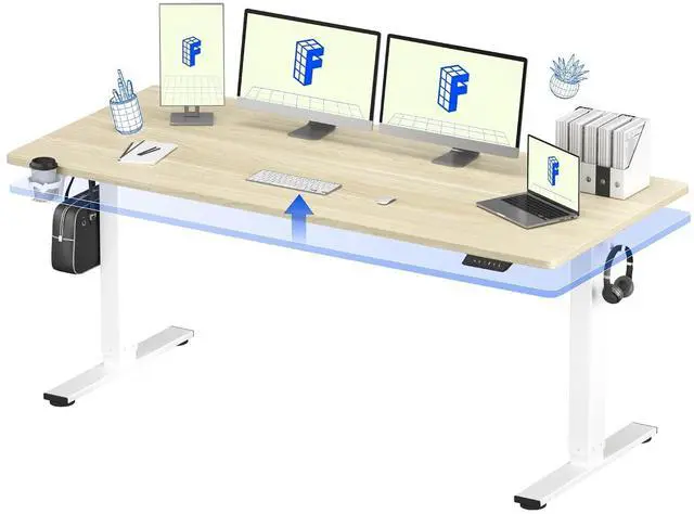 Main image of 71" x 32" Office Standing Desk, Height Adjustable Sit-Stand Desk, Quiet & Stable, with Cable Management & Cup Holder, for Commercial Use, White Wood Grain Top (2 Packages)