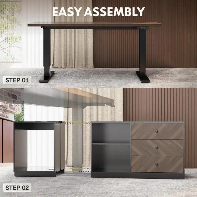 Alt view image 6 of 7 - 55" L Shaped Standing Desk with Storage & CPU Holder, Dual Motor Height Adjustable Executive Desk, 222 LBS Capacity, 1" Thick Desktop for Home Office, Black, 3 Packages
