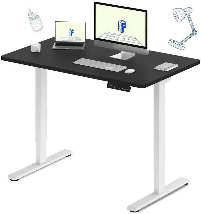 Main image of E3 Dual Motor Electric Standing Desk 48 x 30 Sit Stand Up Desk, Holds 220 lbs, Adjustable Height w/Memory Presets, One-Piece Black Desktop & White Frame, Ships in 2 Boxes