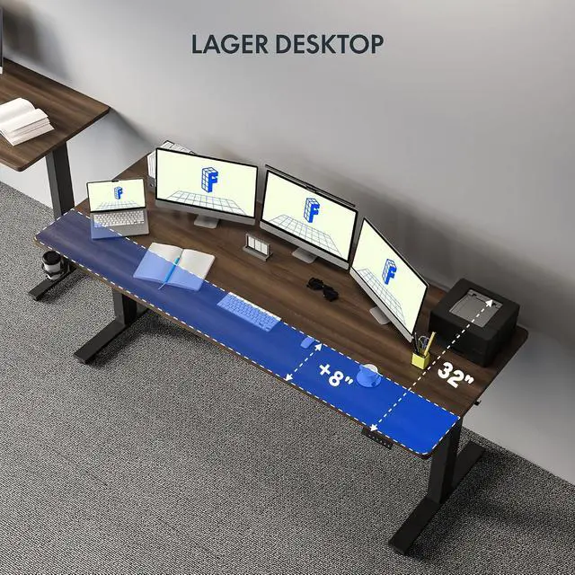 Alt view image 3 of 7 - 63" x 32" Office Standing Desk, Height Adjustable Sit-Stand Desk, Quiet & Stable, with Cable Management & Cup Holder, for Commercial Use, Black Walnut Top (2 Packages)