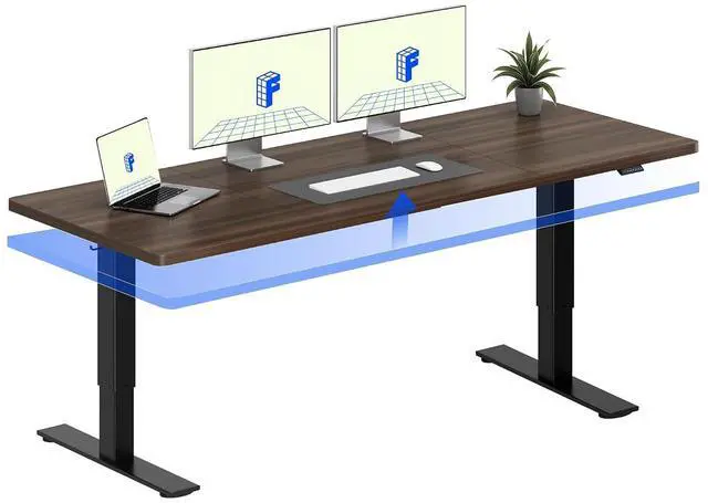Main image of 79" x 32" Office Standing Desk, Height Adjustable Sit-Stand Desk, Quiet & Stable, with Cable Management & Cup Holder, for Commercial Use, Black Walnut Top (2 Packages)