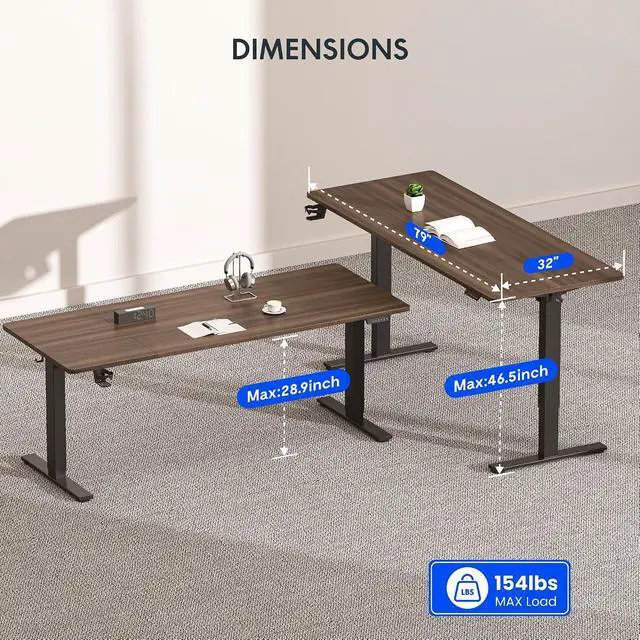 Alt view image 5 of 7 - 79" x 32" Office Standing Desk, Height Adjustable Sit-Stand Desk, Quiet & Stable, with Cable Management & Cup Holder, for Commercial Use, Black Walnut Top (2 Packages)