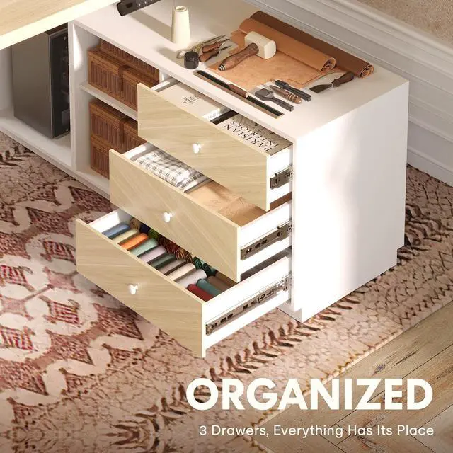 Alt view image 4 of 7 - 55" L Shaped Standing Desk with Storage & CPU Holder, Dual Motor Height Adjustable Executive Desk, 222 LBS Capacity, 1" Thick Desktop for Home Office, White Wood Grain, 3 Packages