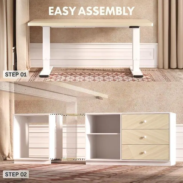 Alt view image 6 of 7 - 55" L Shaped Standing Desk with Storage & CPU Holder, Dual Motor Height Adjustable Executive Desk, 222 LBS Capacity, 1" Thick Desktop for Home Office, White, 3 Packages