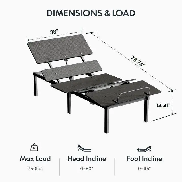 Alt view image 2 of 7 - Adjustable Bed Frame Base Twin XL, Head and Foot Incline, Zero Gravity, One-Touch Flat, 2 Memory Settings, Wireless Remote, Flashlight, Whisper Quiet Durable Motor, Mattress Holder, S2E-PRO