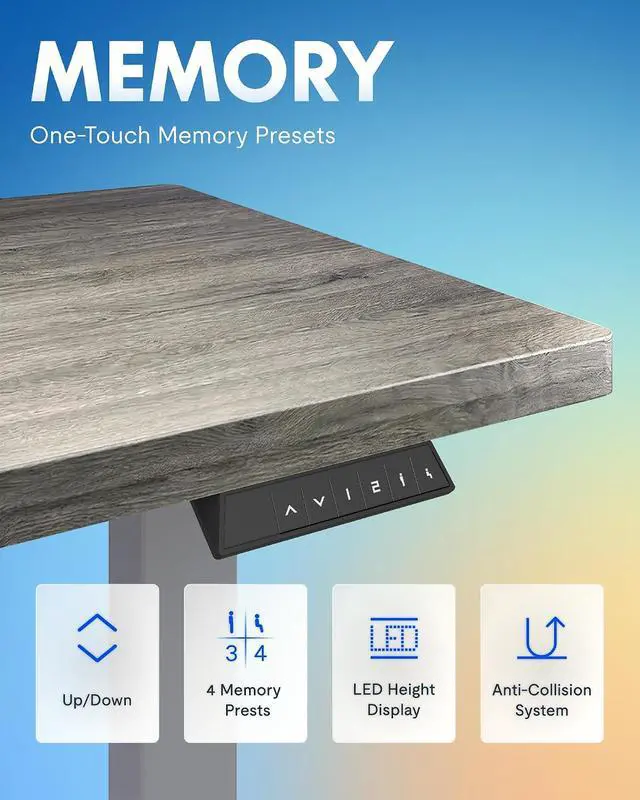 Alt view image 6 of 7 - EN1 One-Piece Standing Desk 48 x 24 Inches Height Adjustable Electric Desk (Silver Frame + Grey Wood Grain Top, 2 Packages)