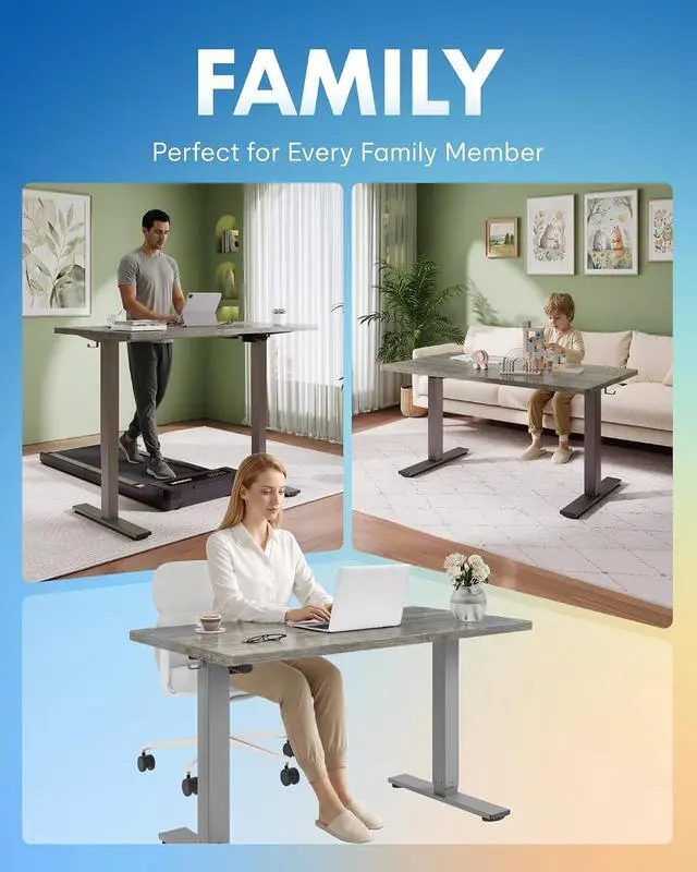 Alt view image 7 of 7 - EN1 One-Piece Standing Desk 48 x 24 Inches Height Adjustable Electric Desk (Silver Frame + Grey Wood Grain Top, 2 Packages)
