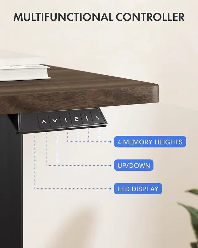 Alt view image 4 of 7 - 63x32 Inch Electric Large Standing Desk for Home & Office, Spacious Splice Board Desk with Cable Management & Organizer, Cup Holder & Hook, Black Walnut