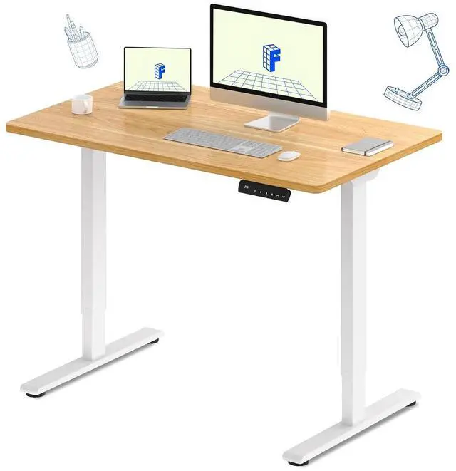 Main image of E3 Dual Motor Electric Standing Desk 48 x 30 Sit Stand Up Desk, Holds 220 lbs, Adjustable Height w/Memory Presets, One-Piece Maple Desktop & White Frame, Ships in 2 Boxes
