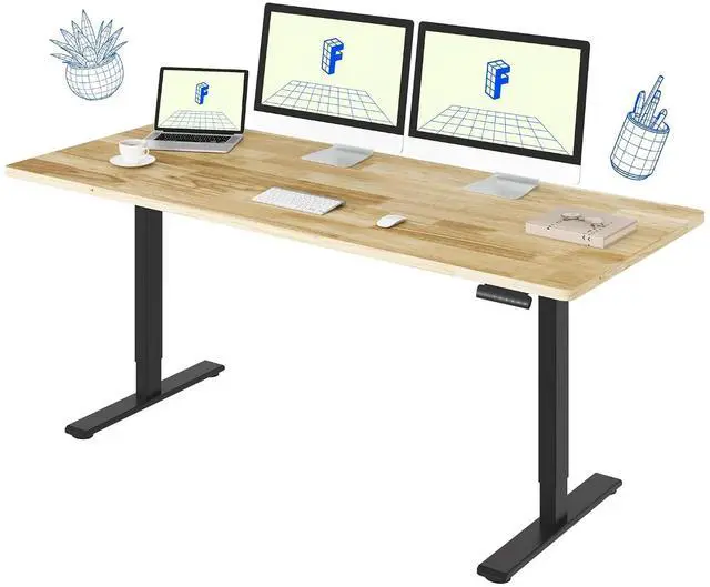Main image of E3 Solid Wood Dual Motor 71 x 30 Electric Standing Desk Sit Stand Desk, Holds 220 lbs, Adjustable Height w/Memory Presets, Butcher Block Rubberwood Desktop & Black Frame, Ships in 2 Boxes