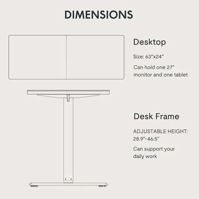 Alt view image 5 of 7 - 63x24 Inch Electric Height Adjustable Standing Desk for Home & Office, Splice Board Desk for Computer Workstation, Study, or Creative Setup, White