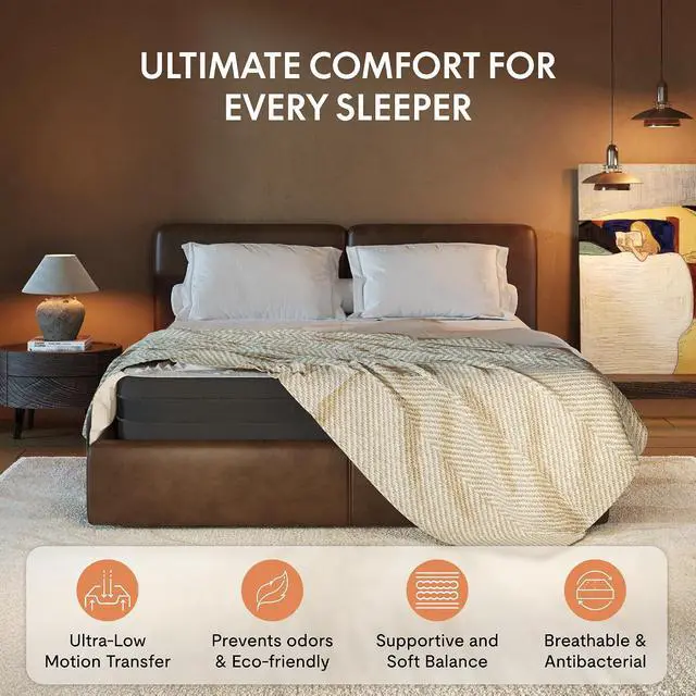 Alt view image 5 of 7 - Queen All-in-One Adjustable Bed with 10" Cooling Gel Memory Foam Mattress, Velvet Upholstered Bed Frame, Head & Foot Lift, Adjustable Headboard, 10-Year Warranty, Light Grey