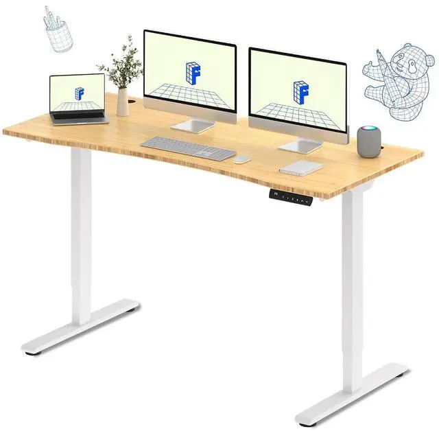 Main image of E3 Bamboo Dual Motor 72 x 30 Electric Standing Desk Sit Stand Up Desk, Holds 220 lbs, Adjustable Height w/Memory Presets, Solid Bamboo Curved Desktop & White Frame, Ships in 2 Boxes