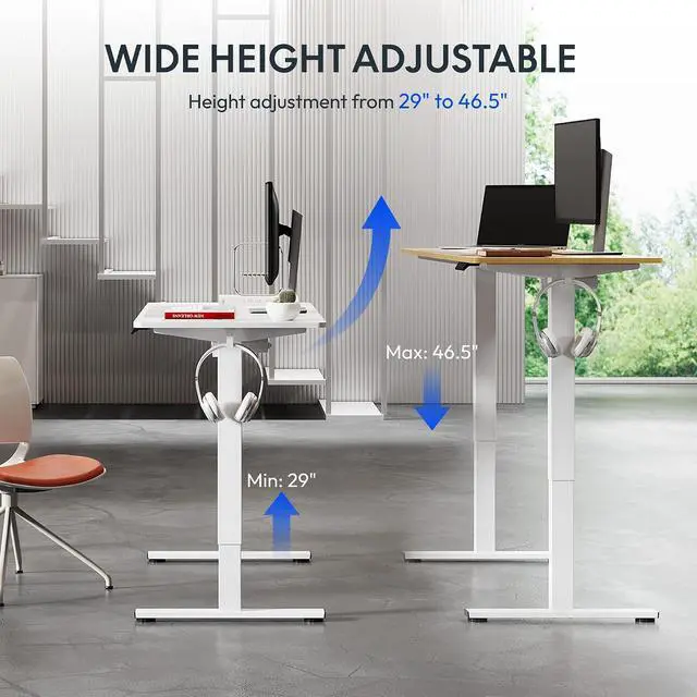Alt view image 6 of 7 - 63x24 Inch Electric Height Adjustable Standing Desk for Home & Office, Splice Board Desk for Computer Workstation, Study, or Creative Setup, White
