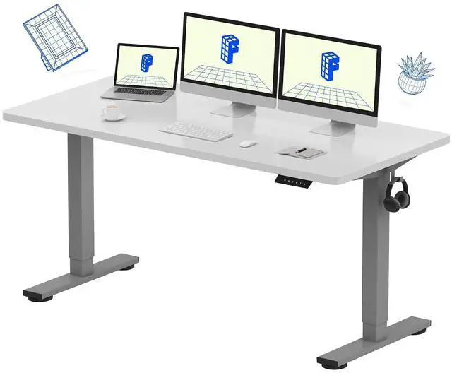 Main image of EN1 One-Piece Adjustable Stand Up Desk Workstation - Electric Standing Desk with Seamless Desktop (Silver Frame + 60 inches White Top, 2 Packages)