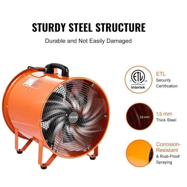 Alt view image 3 of 7 - 16 Inch Utility Blower Fan, 2 Speed 5175 CFM Heavy Duty Cylinder Axial Exhaust Fan with 33ft Duct Hose, Industrial Portable Confined Space Ventilator for basements, warehouse, Workshop