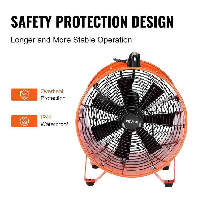 Alt view image 5 of 7 - 16 Inch Utility Blower Fan, 2 Speed 5175 CFM Heavy Duty Cylinder Axial Exhaust Fan with 33ft Duct Hose, Industrial Portable Confined Space Ventilator for basements, warehouse, Workshop