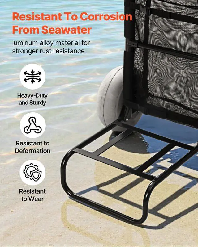 Alt view image 5 of 7 - Beach Dolly with Big Wheels for Sand, 20.1" x 14.6" Cargo Deck, w/ 9" Balloon Wheels, 165LBS Loading Capacity Folding Sand Cart & 27.2" to 44.9" Adjustable Height, Heavy Duty Cart for Beach