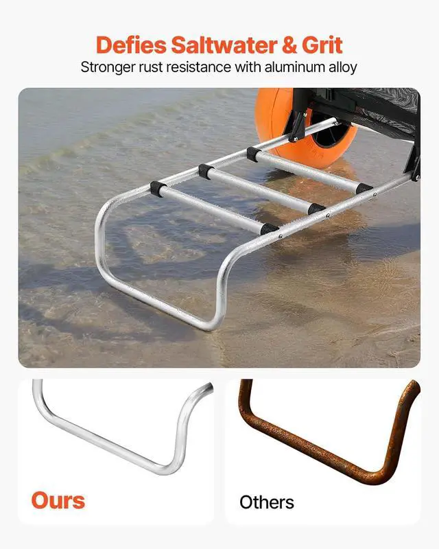 Alt view image 5 of 7 - Beach Dolly with Big Wheels for Sand, 29.9" x 15.4" Cargo Deck, w/ 12" Solid Wheels, 165LBS Loading Capacity Folding Sand Cart & 27" to 44.7" Adjustable Height, Heavy Duty Cart for Beach
