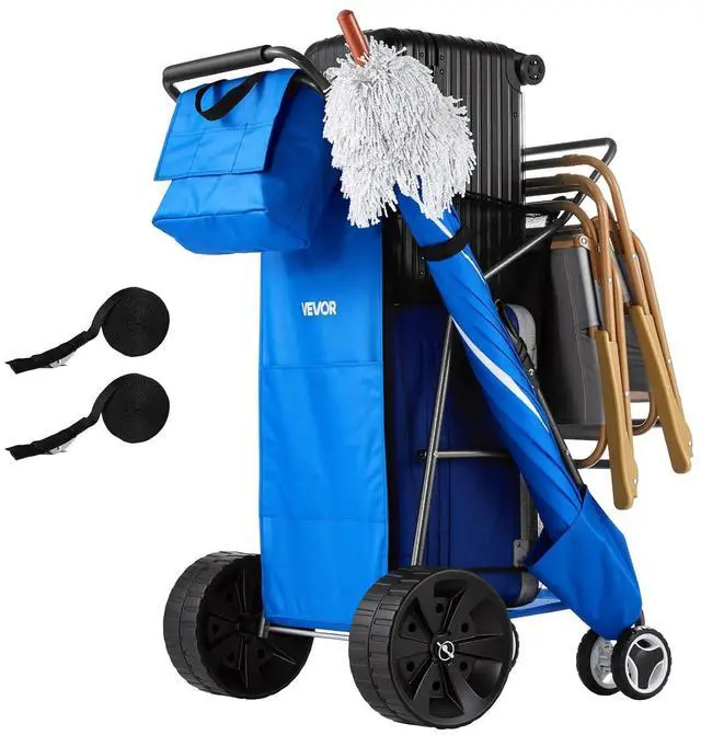 Main image of Beach Cart, 165LBS Load Capacity, Portable Folding Beach Wagon Dolly with 10" Solid Wheel for Sand, Insulated Cooler Bag, Large Mesh Bag&Umbrella Holder for Outdoor Camping Fishing