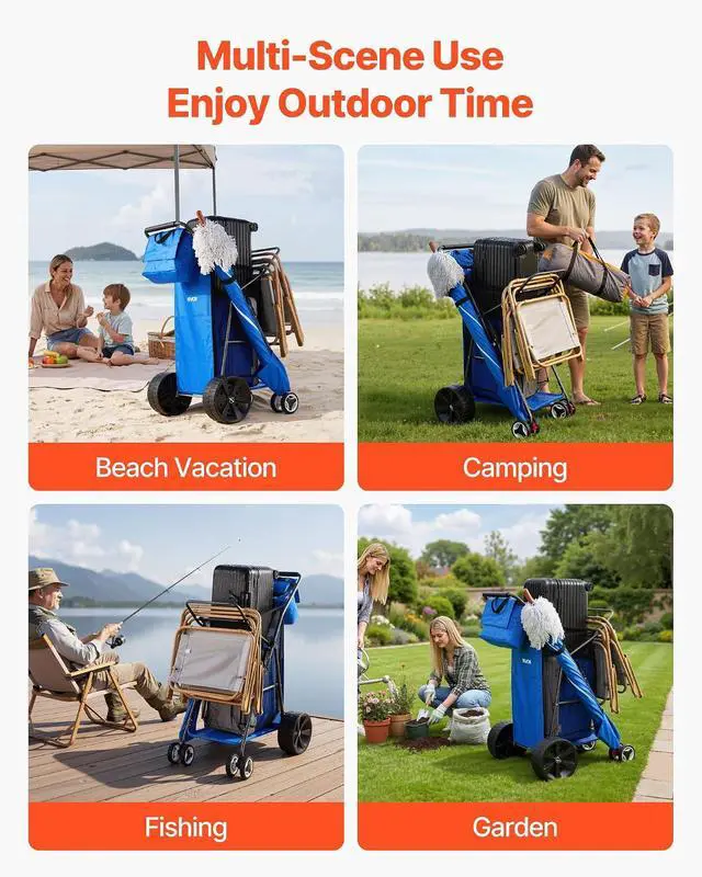 Alt view image 7 of 7 - Beach Cart, 165LBS Load Capacity, Portable Folding Beach Wagon Dolly with 10" Solid Wheel for Sand, Insulated Cooler Bag, Large Mesh Bag&Umbrella Holder for Outdoor Camping Fishing