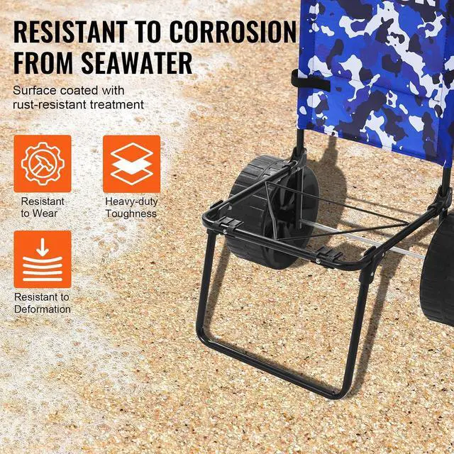Alt view image 4 of 7 - Beach Dolly with Big Wheels for Sand, 15.4" x 15.7" Cargo Deck, w/ 10" PE Solid Wheels, 69LBS Loading Capacity Folding Sand Cart, Heavy Duty Cart for Picnic, Camping, Fishing, Beach, Gardening