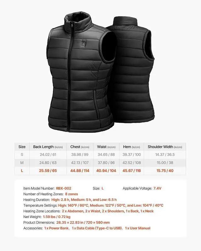 Alt view image 7 of 7 - Heated Vest,for Outdoor Hiking Camping Fishing Skiing