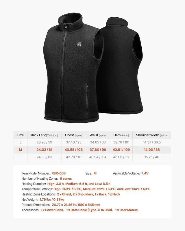 Alt view image 7 of 7 - Heated Vest,for Outdoor Hiking Camping Fishing Skiing