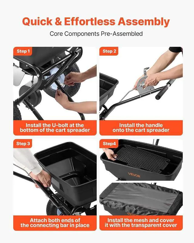 Alt view image 4 of 7 - Broadcast Spreader, 12ft Spreading Width, Push Broadcast Spreader with 13" All-Terrain Tires, Adjustable Flow Control, 130lbs Capacity Hopper, Lawn Spreaders for Fertilizer Seed Ice Melt