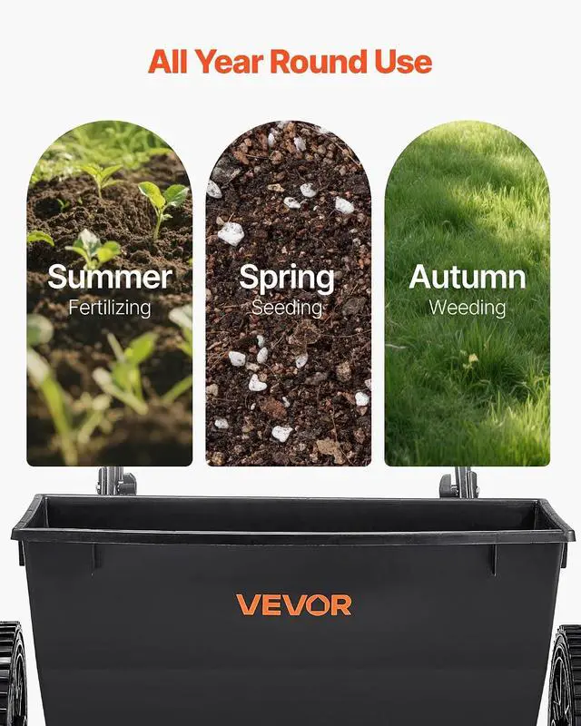 Alt view image 6 of 7 - Broadcast Spreader, 50LBS Capacity, Drop Spreader with Hopper Grate, 18 in Spreading Width & 30 Settings, 10 in All Terrain Tires, Garden & Lawn Spreaders for Seed, Fertilizer