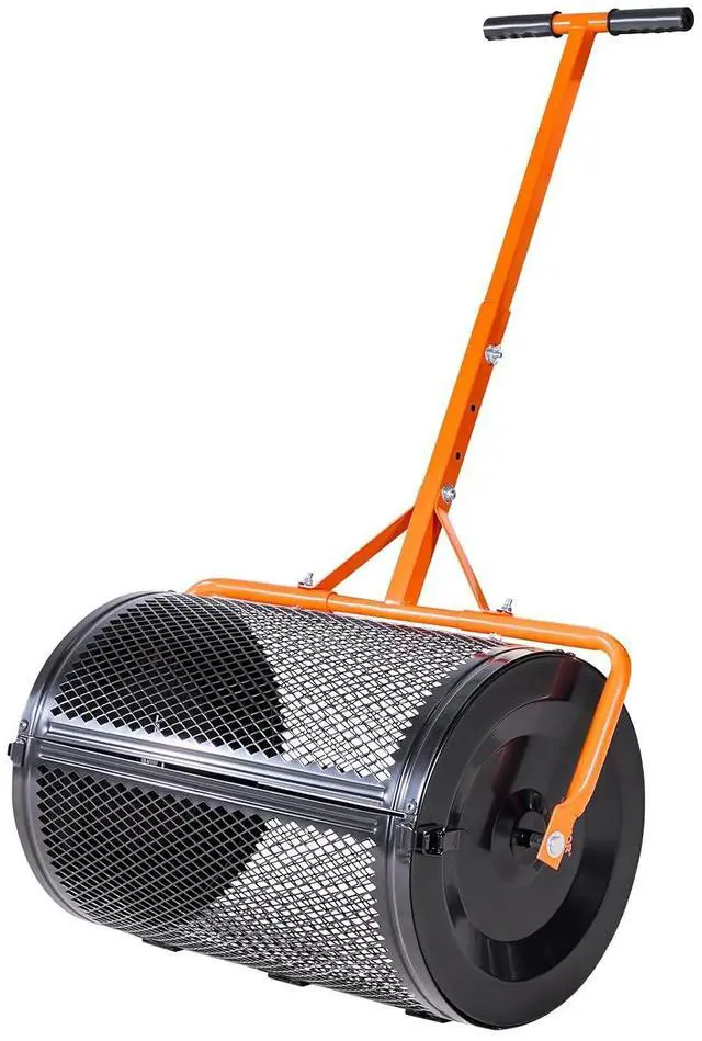 Main image of Compost Spreader, 24 in Wide Peat Moss Spreader with T Shaped Handle, 3 Heights Adjustable, Powder-Coated Steel Garden Peat Moss Roller, Heavy Duty Grass Seed Spreaders for Planting Seeding
