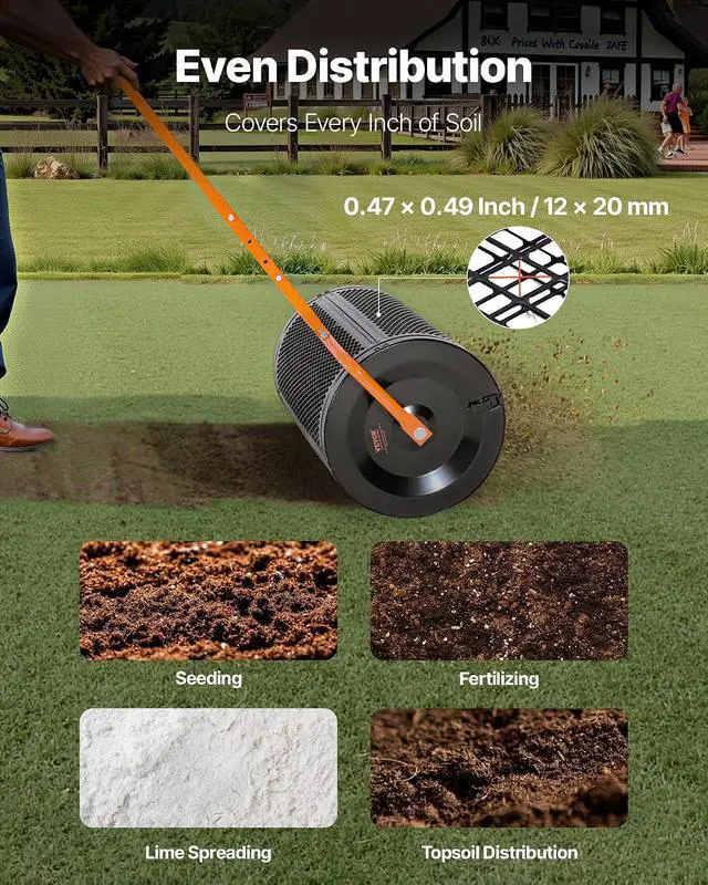 Alt view image 6 of 7 - Compost Spreader, 24 in Wide Peat Moss Spreader with T Shaped Handle, 3 Heights Adjustable, Powder-Coated Steel Garden Peat Moss Roller, Heavy Duty Grass Seed Spreaders for Planting Seeding