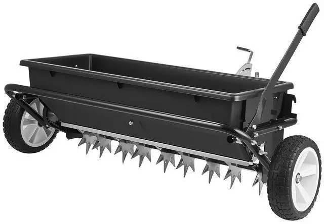Main image of Tow Behind Lawn Spreader with Aeration Spikes, 32 in Spreading Width, Broadcast Spreader with Universal Hitch, Garden Seeder & Soil Aerator with 100lbs Capacity & 10 in Tires for ATVs UTVs