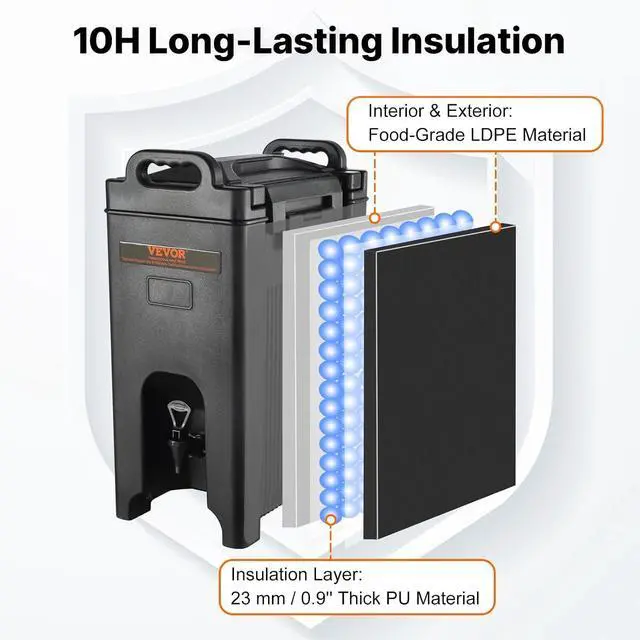 Alt view image 3 of 7 - Insulated Beverage Dispenser, 5 Gallon, Food-grade LDPE Hot and Cold Beverage Server, Thermal Drink Dispenser Cooler with 0.9 in PU Layer Two-Stage Faucet Handle, for Restaurant Drink Shop