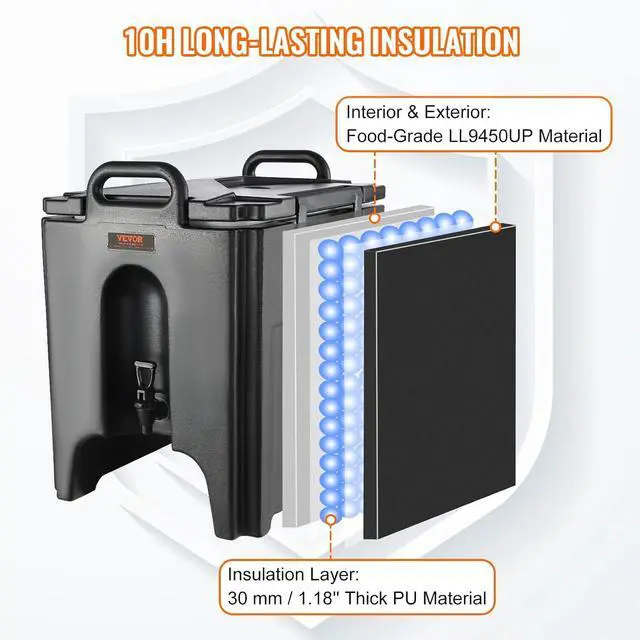Alt view image 3 of 7 - Insulated Beverage Dispenser, 10 Gallon, Food-grade LL9450UP Hot and Cold Beverage Server, Thermal Drink Dispenser Cooler with 1.18 in PU Layer Two-Stage Faucet Handle, for Restaurant Drink Shop