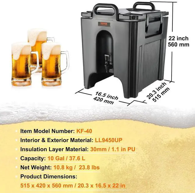 Alt view image 7 of 7 - Insulated Beverage Dispenser, 10 Gallon, Food-grade LL9450UP Hot and Cold Beverage Server, Thermal Drink Dispenser Cooler with 1.18 in PU Layer Two-Stage Faucet Handle, for Restaurant Drink Shop