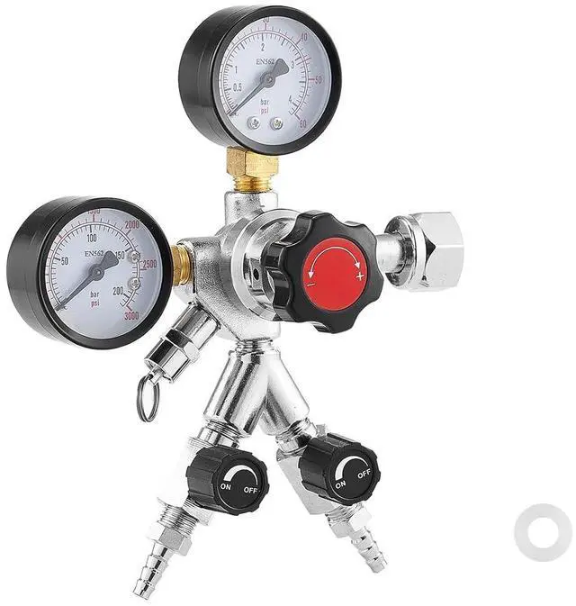 Main image of CO2 Regulator, Dual-Gauge Dual-Valve Beer Keg Regulator, 060 PSI Adjustable Pressure, Heavy-Duty CO2 Tank Gas Regulator with 2 Check Valves, for Draft Beer Homebrewing, Fits CGA320 Interface