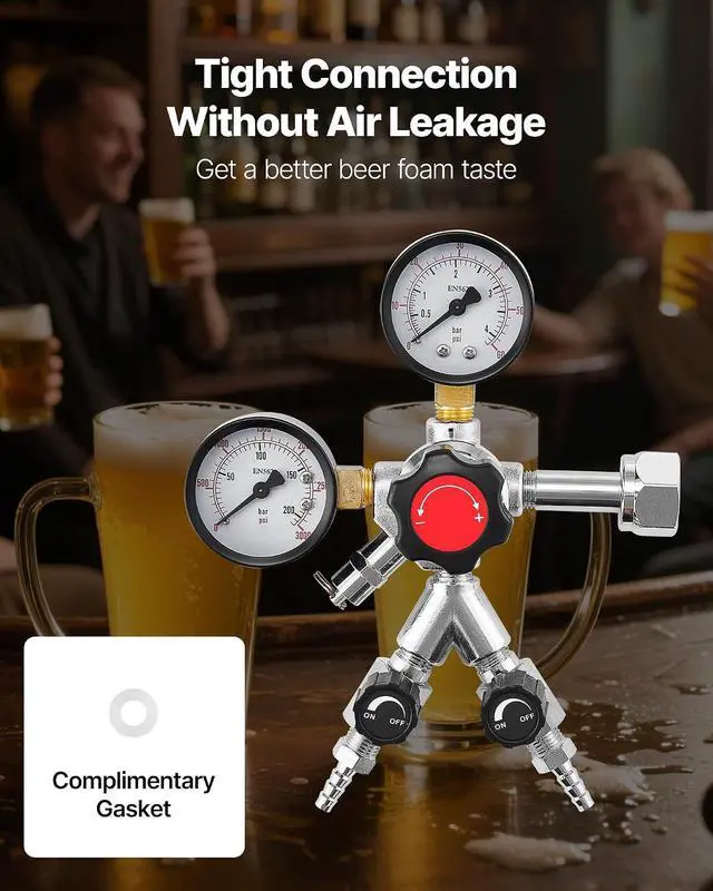 Alt view image 4 of 7 - CO2 Regulator, Dual-Gauge Dual-Valve Beer Keg Regulator, 060 PSI Adjustable Pressure, Heavy-Duty CO2 Tank Gas Regulator with 2 Check Valves, for Draft Beer Homebrewing, Fits CGA320 Interface