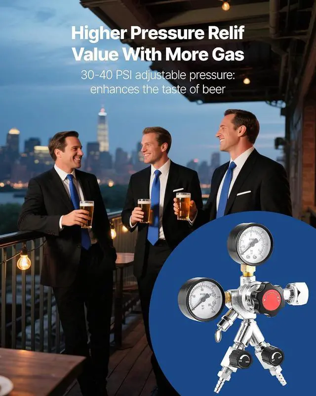 Alt view image 3 of 7 - CO2 Regulator, Dual-Gauge Dual-Valve Beer Keg Regulator, 060 PSI Adjustable Pressure, Heavy-Duty CO2 Tank Gas Regulator with 2 Check Valves, for Draft Beer Homebrewing, Fits CGA320 Interface
