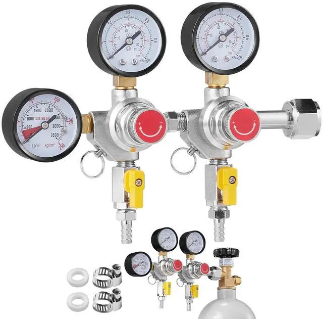 Main image of CO2 Regulator Gauge with 0-60PSI, Heavy Duty CO2 Gauge Gas System, Draft Beer Regulator with Check Valve, Adjustable Pressure Regulator for Draft Beer Homebrew (Triple Gauge Regulator)