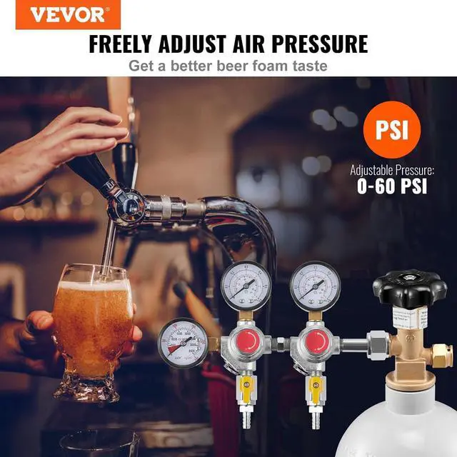 Alt view image 2 of 7 - CO2 Regulator Gauge with 0-60PSI, Heavy Duty CO2 Gauge Gas System, Draft Beer Regulator with Check Valve, Adjustable Pressure Regulator for Draft Beer Homebrew (Triple Gauge Regulator)