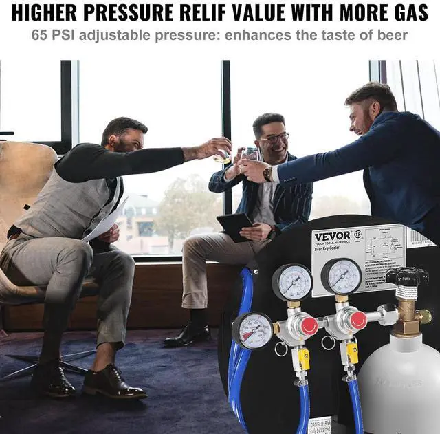 Alt view image 3 of 7 - CO2 Regulator Gauge with 0-60PSI, Heavy Duty CO2 Gauge Gas System, Draft Beer Regulator with Check Valve, Adjustable Pressure Regulator for Draft Beer Homebrew (Triple Gauge Regulator)