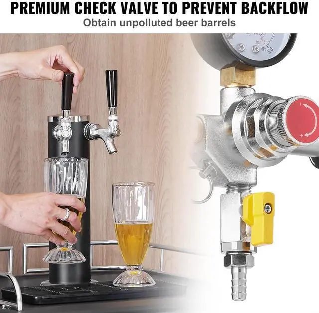 Alt view image 6 of 7 - CO2 Regulator Gauge with 0-60PSI, Heavy Duty CO2 Gauge Gas System, Draft Beer Regulator with Check Valve, Adjustable Pressure Regulator for Draft Beer Homebrew (Triple Gauge Regulator)