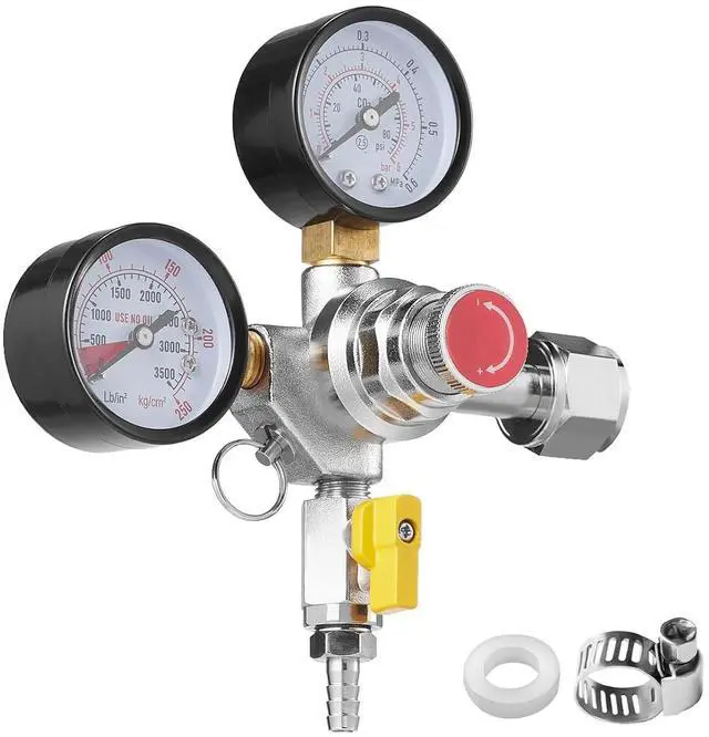 Main image of Double Gauge Regulator, CO2 Regulator Gauge with 0-60PSI, Heavy Duty CO2 Gauge Gas System, Draft Beer Regulator with Check Valve, Adjustable Pressure Regulator for Draft Beer Homebrew, CGA320