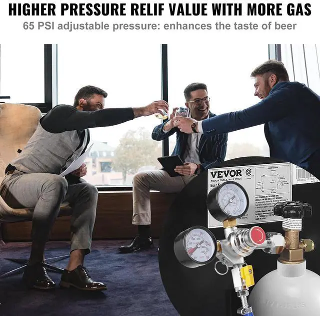 Alt view image 3 of 7 - Double Gauge Regulator, CO2 Regulator Gauge with 0-60PSI, Heavy Duty CO2 Gauge Gas System, Draft Beer Regulator with Check Valve, Adjustable Pressure Regulator for Draft Beer Homebrew, CGA320