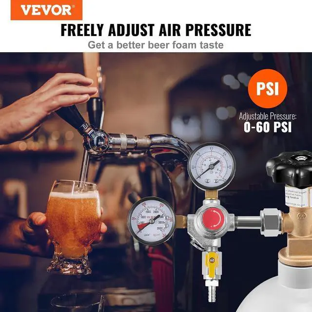 Alt view image 2 of 7 - Double Gauge Regulator, CO2 Regulator Gauge with 0-60PSI, Heavy Duty CO2 Gauge Gas System, Draft Beer Regulator with Check Valve, Adjustable Pressure Regulator for Draft Beer Homebrew, CGA320