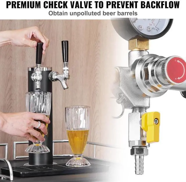 Alt view image 6 of 7 - Double Gauge Regulator, CO2 Regulator Gauge with 0-60PSI, Heavy Duty CO2 Gauge Gas System, Draft Beer Regulator with Check Valve, Adjustable Pressure Regulator for Draft Beer Homebrew, CGA320