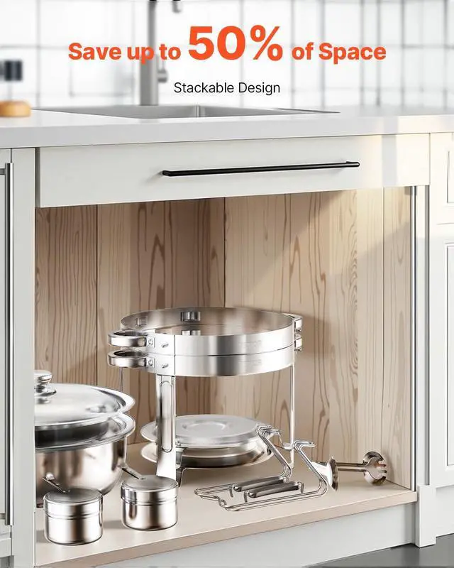Alt view image 7 of 7 - Chafing Dish Buffet Set, 5 Qt 2 Pack, Stainless Steel Chafer with 2 Full Size Pans, Round Catering Warmer Server with Lid Water Pan Folding Stand Clip, for Weddings Parties Banquets, Silver