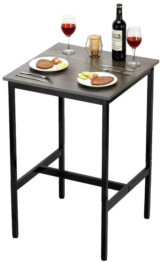 Main image of Bar Table, Sturdy Metal Frame High Top Pub Table, Small Kitchen Dining, Cocktail Coffee Counter Bar Height Desk, Easy to Assemble, 24x24x36 in, for Living Room Party, Rustic Brown and Black