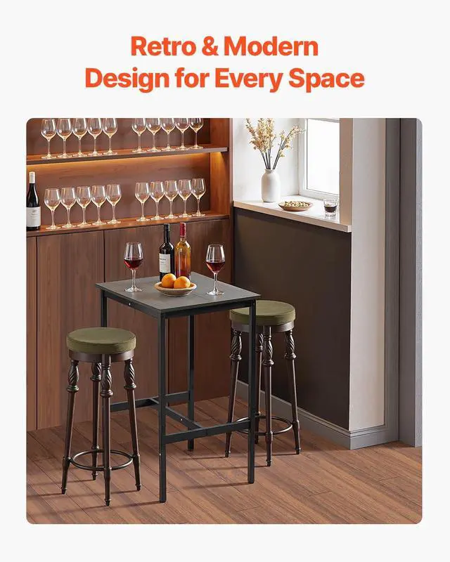 Alt view image 4 of 7 - Bar Table, Sturdy Metal Frame High Top Pub Table, Small Kitchen Dining, Cocktail Coffee Counter Bar Height Desk, Easy to Assemble, 24x24x36 in, for Living Room Party, Rustic Brown and Black